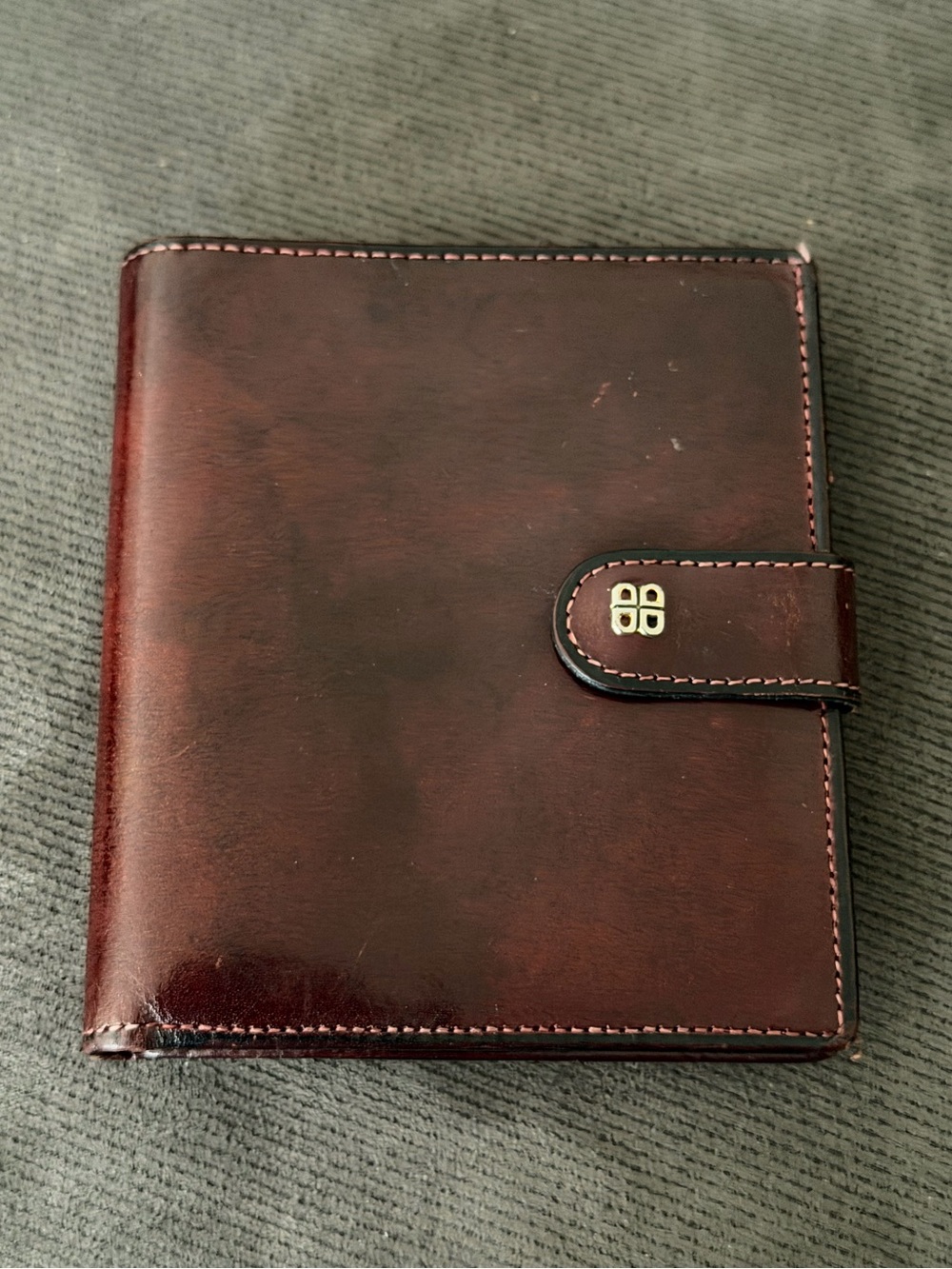 Vintage Bosca Brown Oxblood Leather Snap Wallet w/ Gold Accent Hand Stained Hide